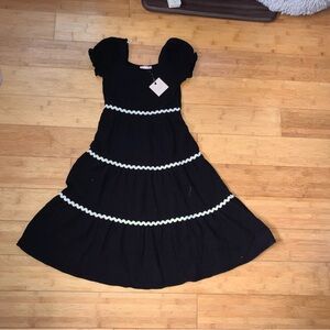 NWT Girls Size 10 Black w/ White Ric Rac Tiered Maxi Dress